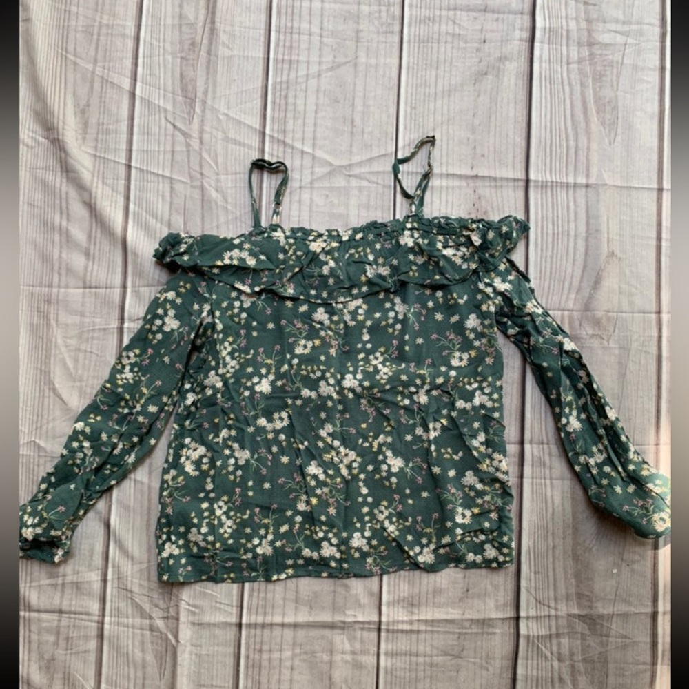 Green Floral Off Shoulder Top